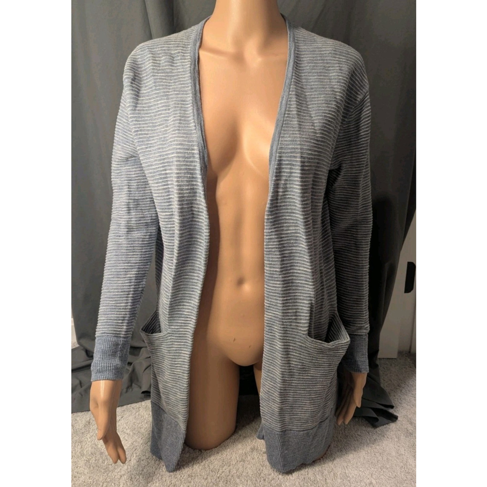 Madewell Open Cardigan Long Woman's Extra Small Blue Striped Pockets